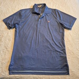 Peter Millar men's Medium polo blue geometric design polo shirt flag logo EUC